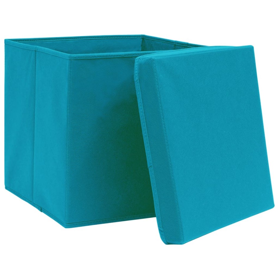 Caja de almacenaje con tapa 4 uds tela azul celeste 32x32x32