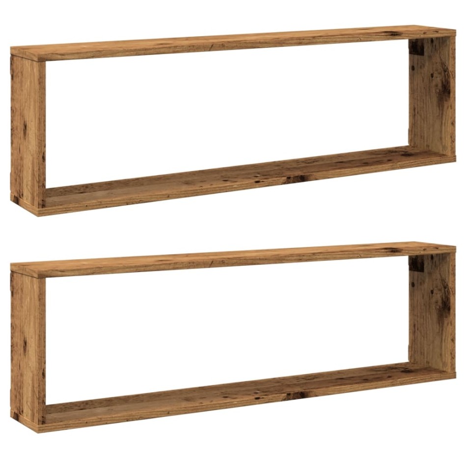 Estantes cubo de pared 2 uds madera envejecida 100x15x30