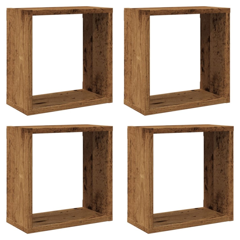 Estantes cubo de pared 4 uds madera envejecida 30x15x30