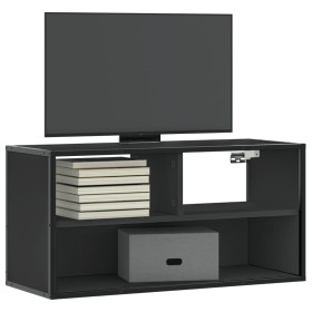 Mueble de TV metal y madera de ingeniería negro 80x31x39,5
