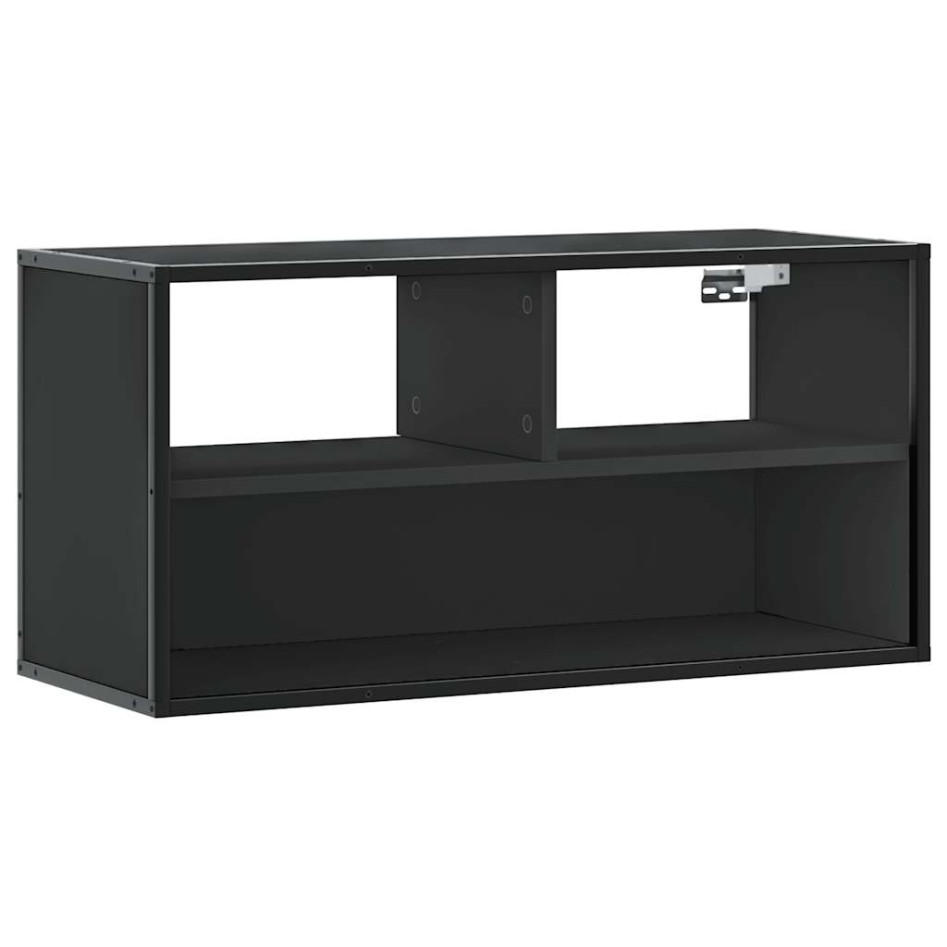 Mueble de TV metal y madera de ingeniería negro 80x31x39,5