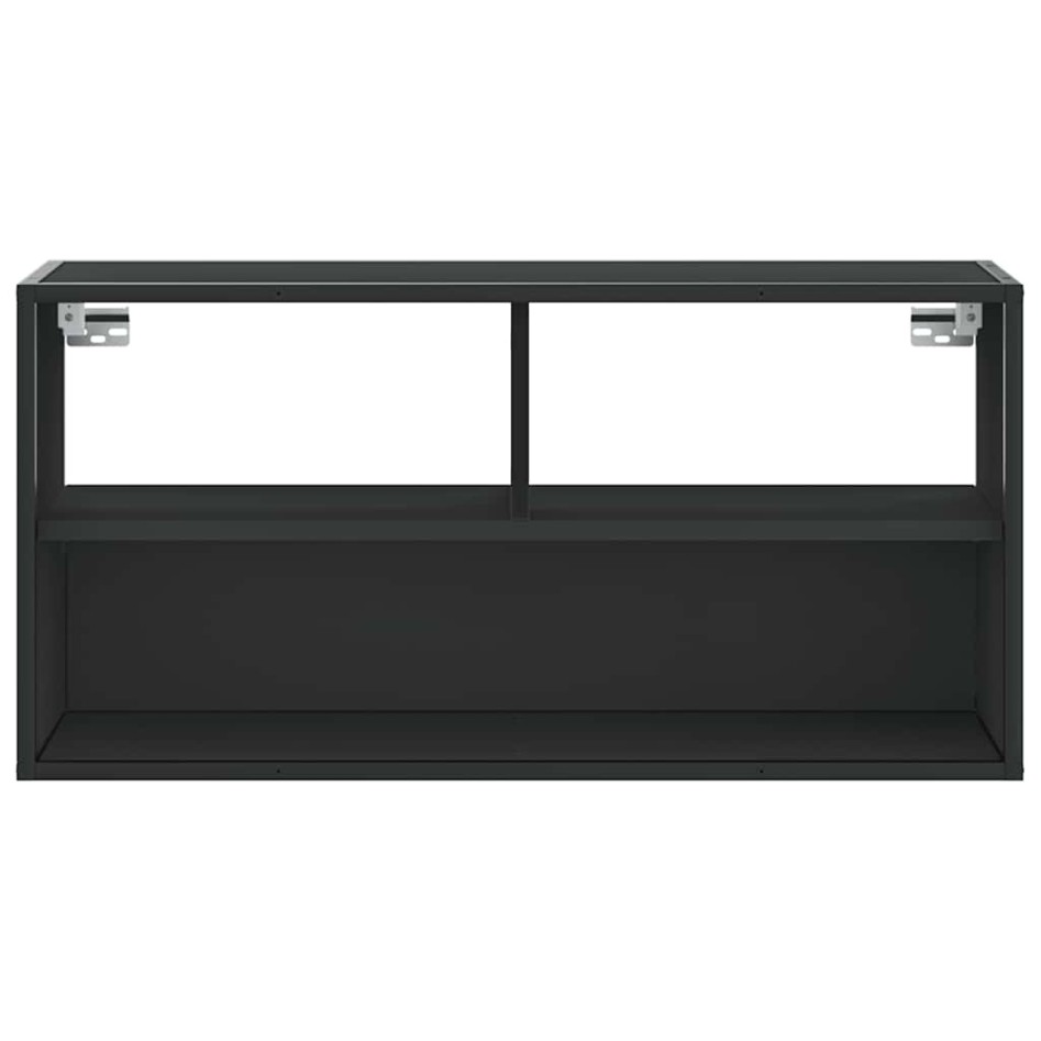Mueble de TV metal y madera de ingeniería negro 80x31x39,5