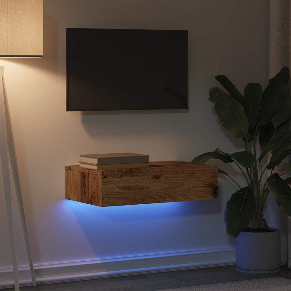 Mueble de TV con luces LED envejecida 60x35x15,5