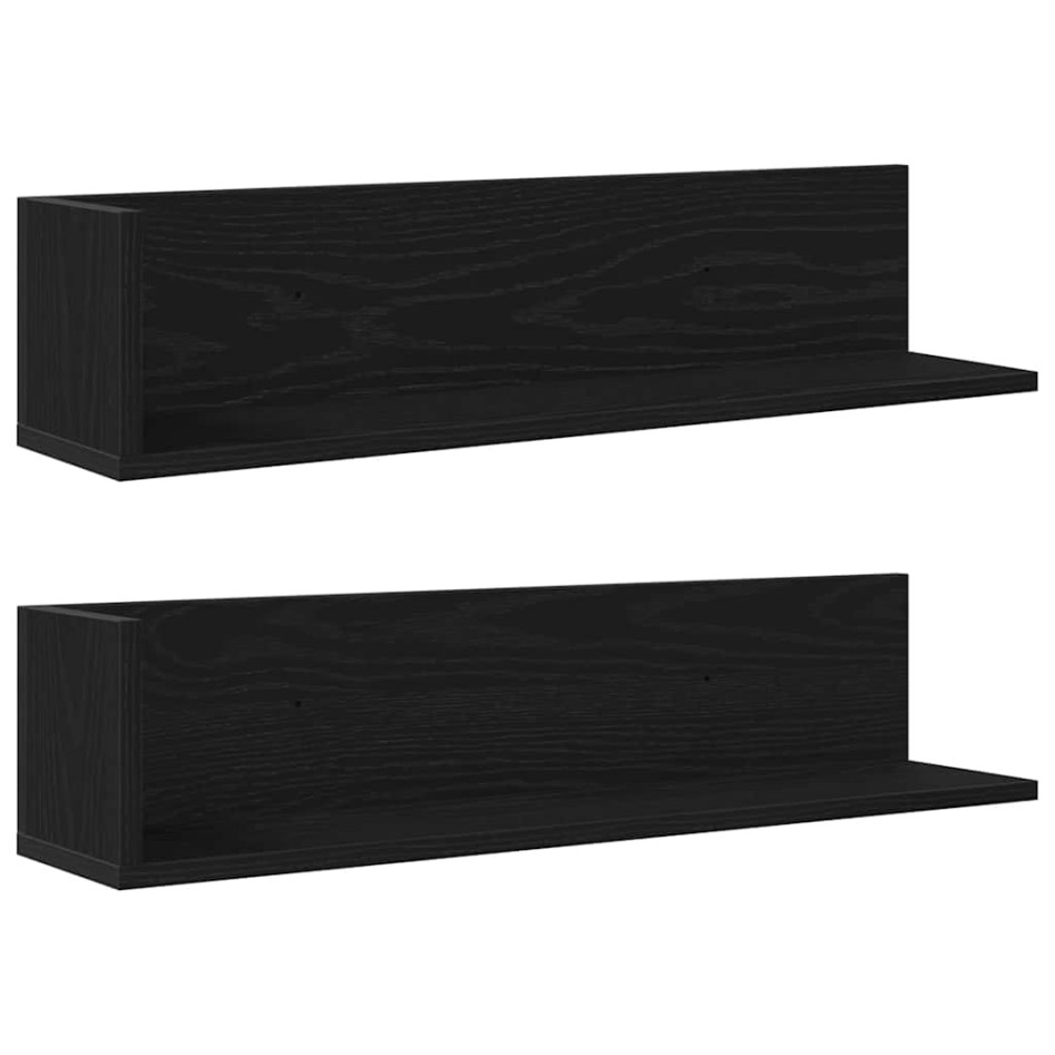 Estantes de pared 2 uds madera ingeniería negro 75x16,5x16,5