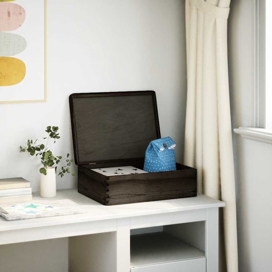 Caja de madera con tapa madera maciza de pino negra 40x30x13