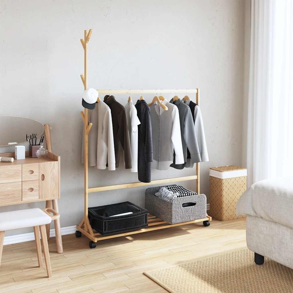 Perchero con ganchos y ruedas 100x35x157 cm