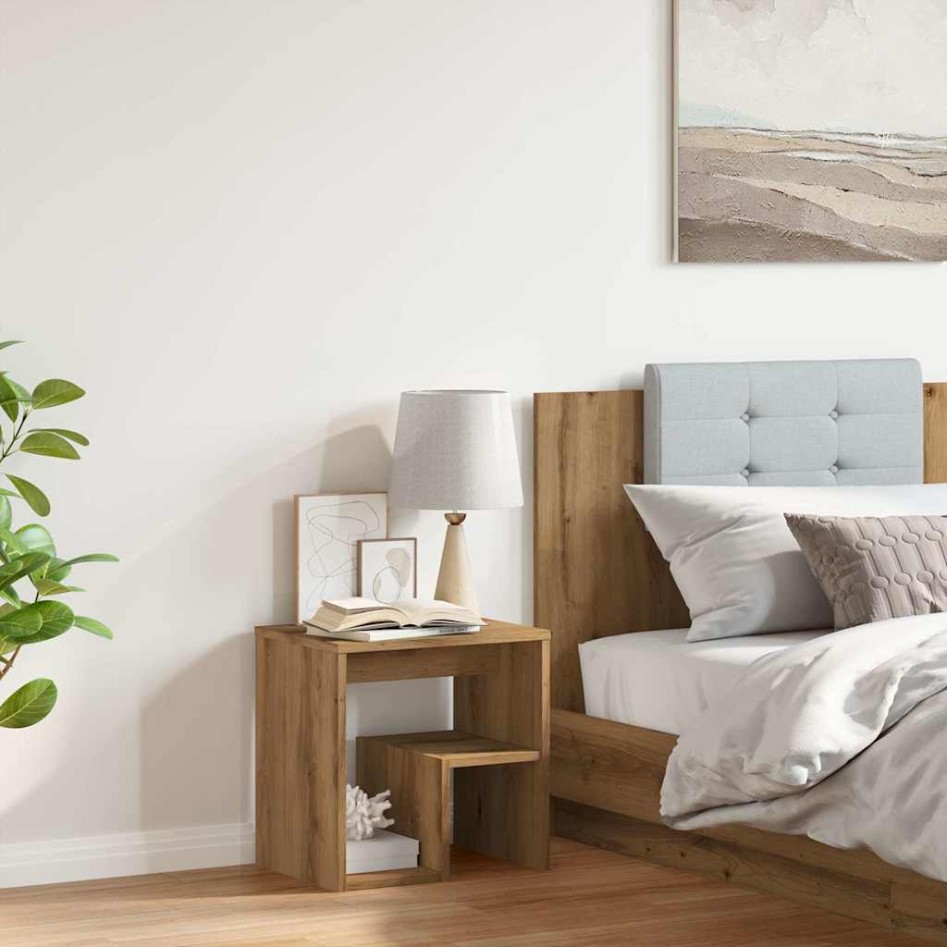 Mesita de noche madera de ingeniería roble artisian 40x30x40