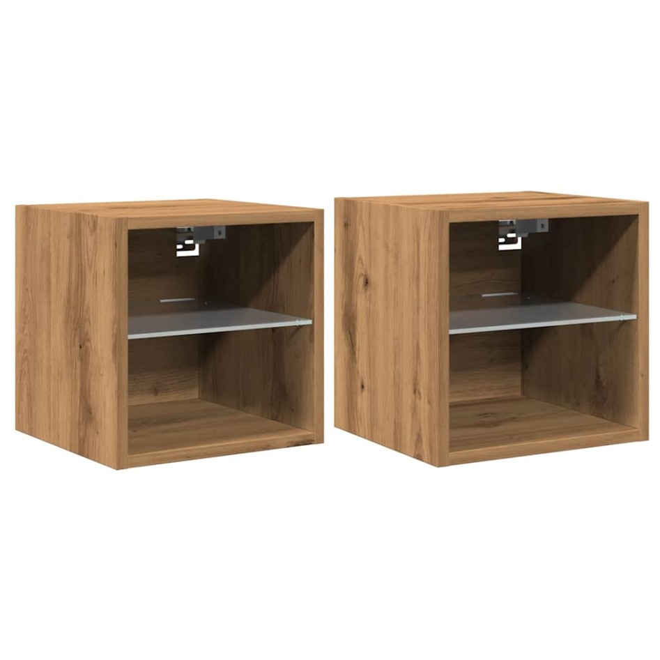 Muebles TV de pared luces LED 2 uds roble artisian