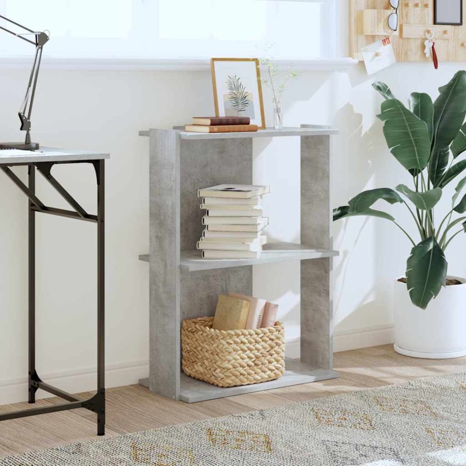 Librería de 3 niveles madera gris hormigón 60x30x80