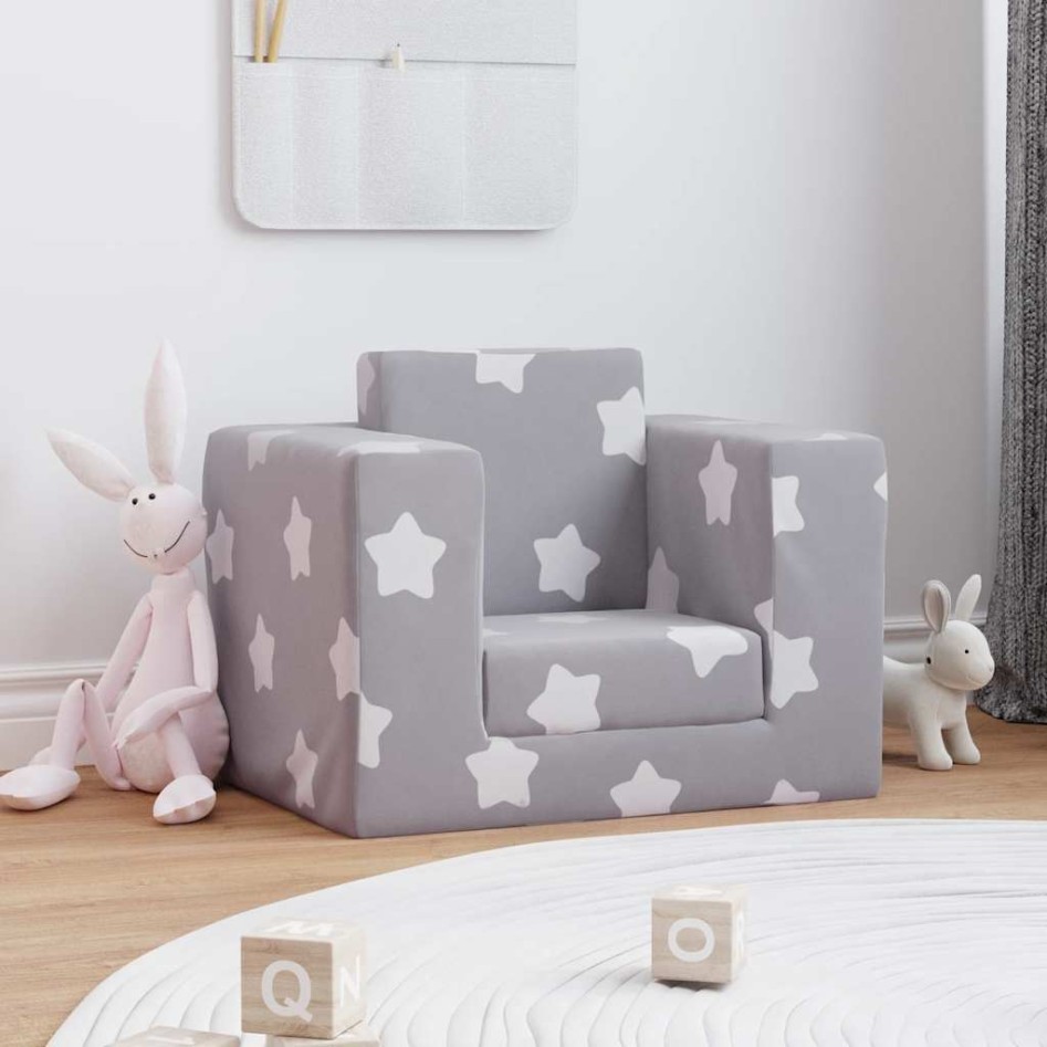 Sofá cama infantil felpa suave gris claro con