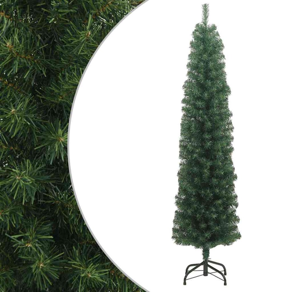 Árbol de Navidad artificial delgado y soporte PVC verde 210
