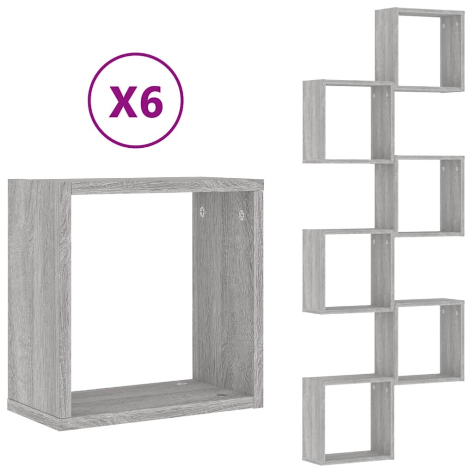 Estantes cubo de pared 6 unidades gris sonoma 30x15x30