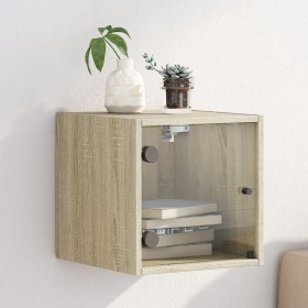 Mesita de noche con puerta de vidrio roble Sonoma 35x37x35