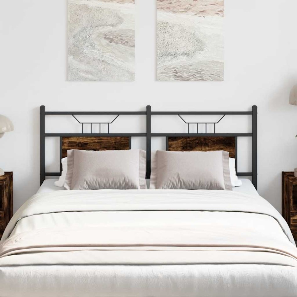 Cabecero de madera de ingeniería y acero roble ahumado 140