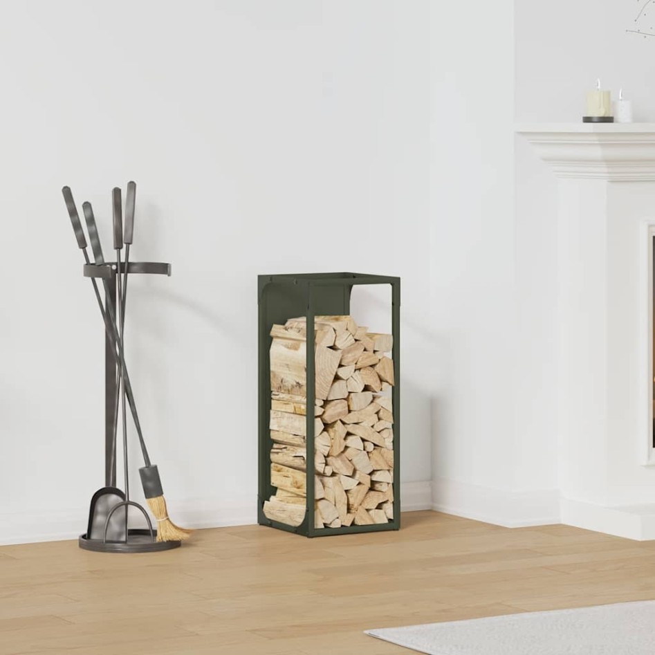Leñero verde oliva 25x25x60 cm Acero laminado en