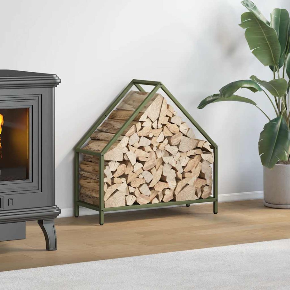 Leñero verde oliva 60x25x60 cm Acero laminado en