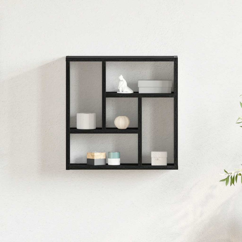 Estante de pared  de madera ingeniería roble negro 45x16x45