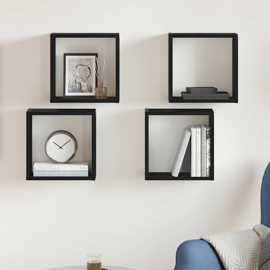 Estantes cúbicos de pared 4 uds roble negro 30x15x30