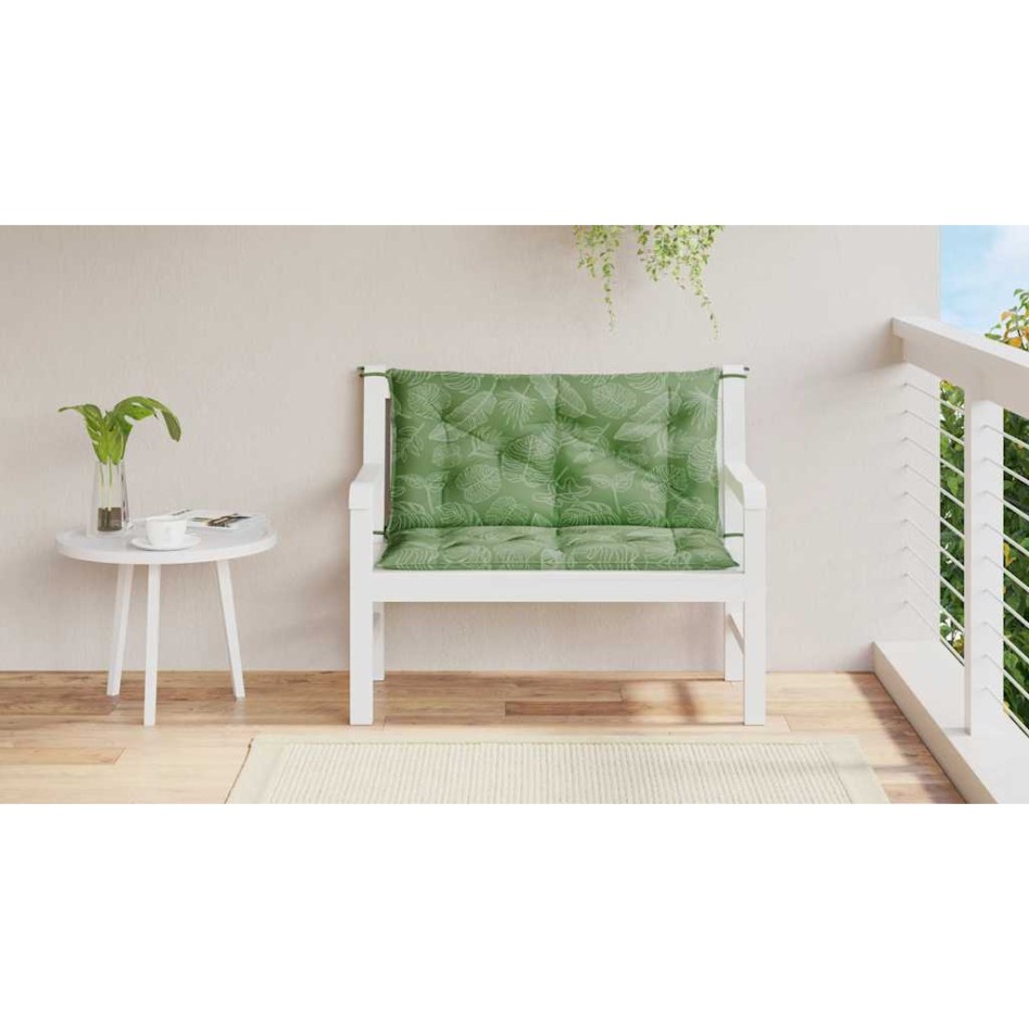 Cojines banco jardín 2 uds tela estampado de hojas 100x50x7