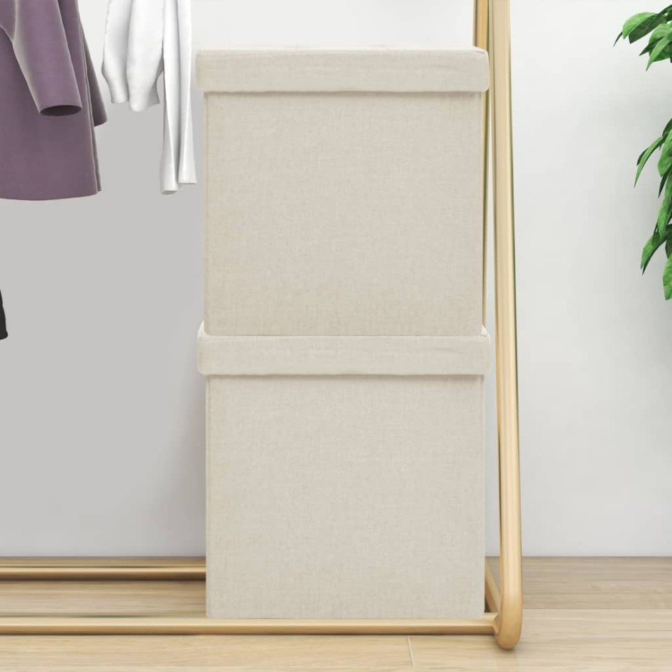 Taburetes de almacenaje plegables 2 uds lino sintético