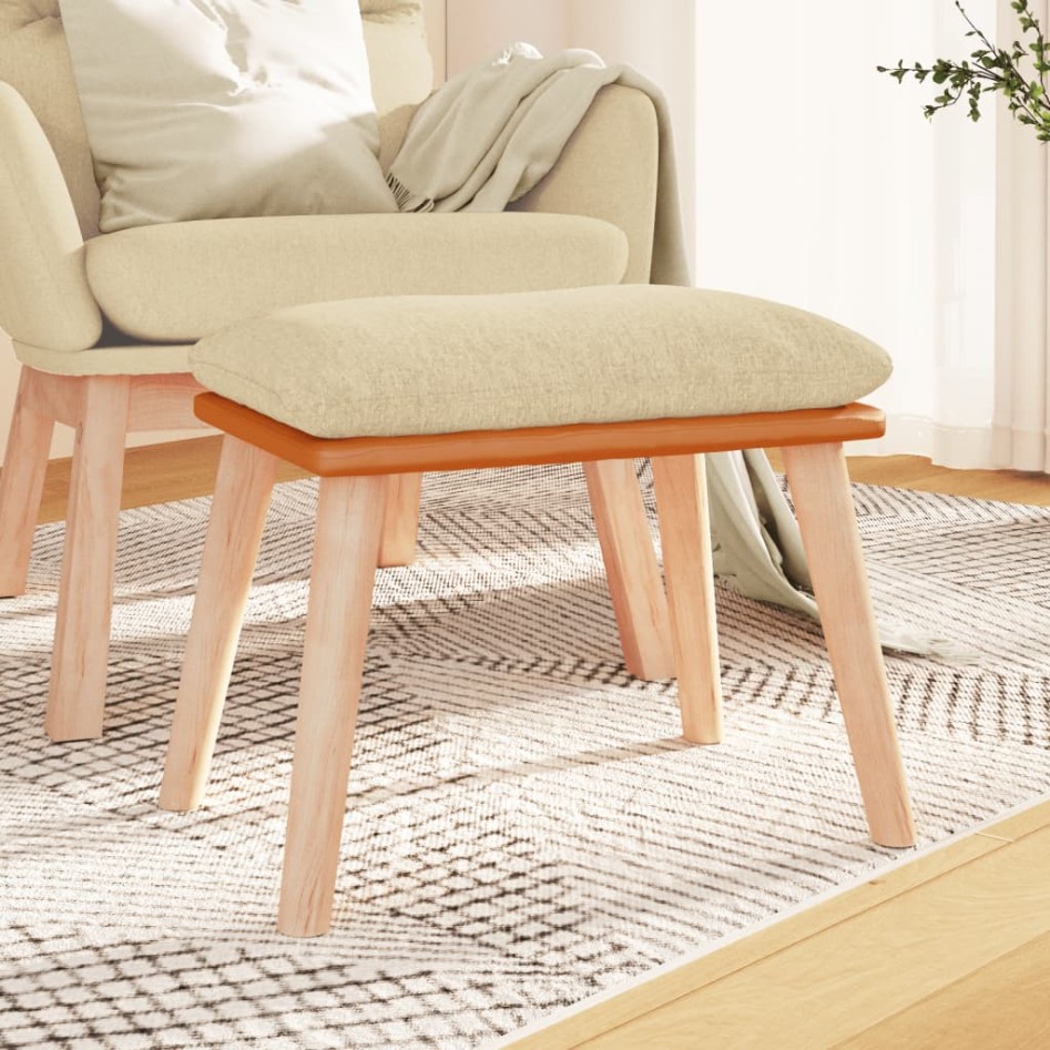 Reposapiés tela y cuero sintético color crema 45x29,5x35