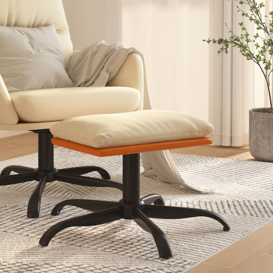 Reposapiés de tela y cuero sintético color crema 60x60x36