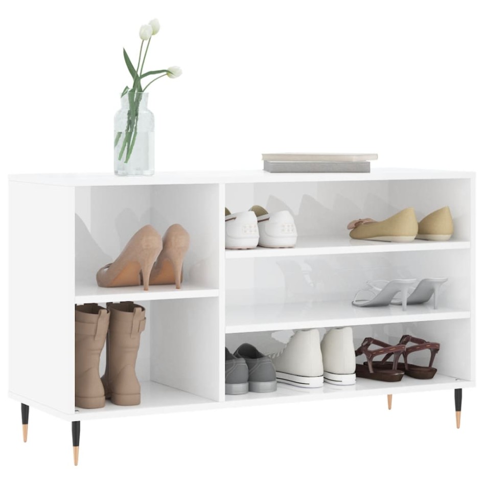 Mueble zapatero madera contrachapada blanco brillo 102x36x60