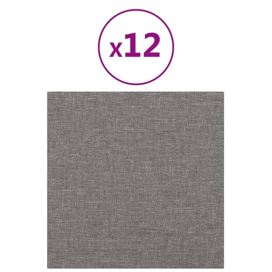Paneles de pared 12 uds tela gris claro 30x30 cm 1,08