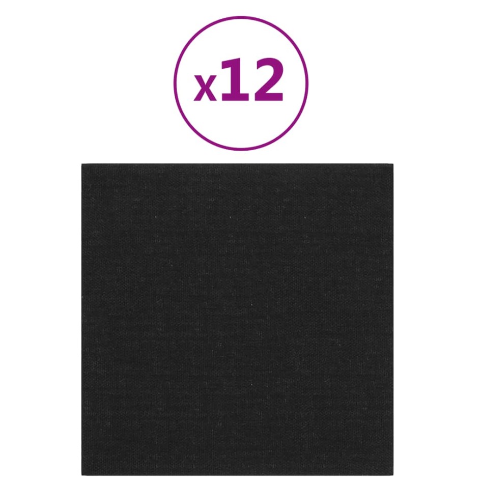 Paneles de pared 12 uds tela negro 30x30 cm 1,08