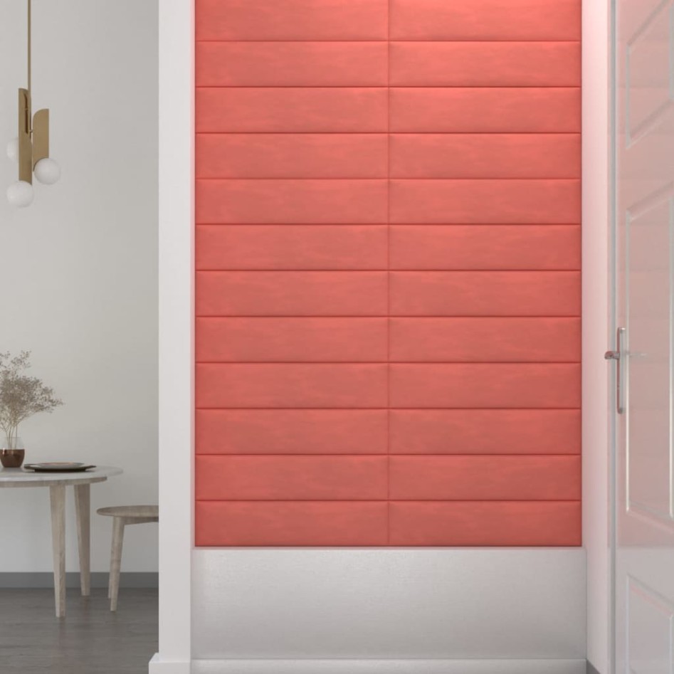 Paneles de pared 12 uds terciopelo rosa 60x15 cm 1,08