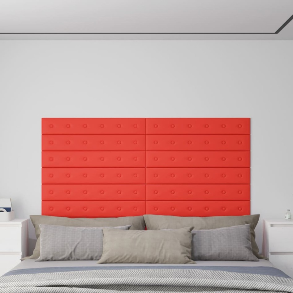 Paneles de pared 12 uds cuero sintético rojo 90x15 cm 1,62