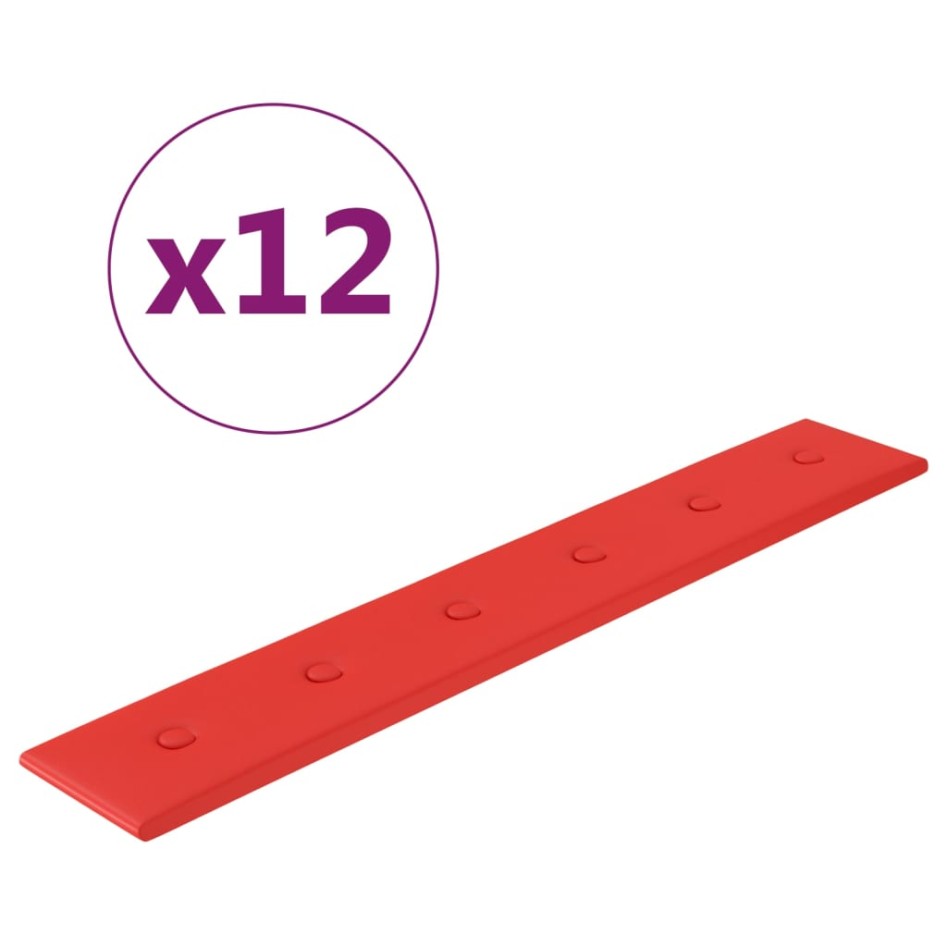 Paneles de pared 12 uds cuero sintético rojo 90x15 cm 1,62