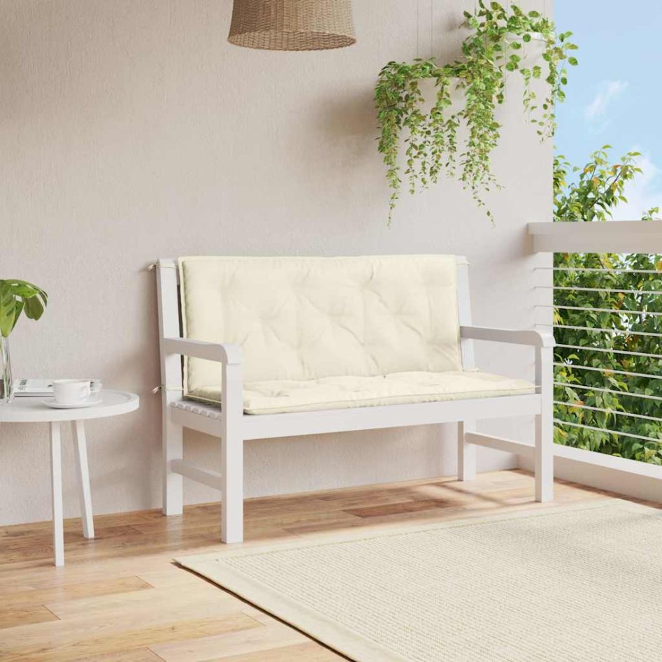 Cojín de banco jardín tela Oxford blanco crema 120x(50+50)x7