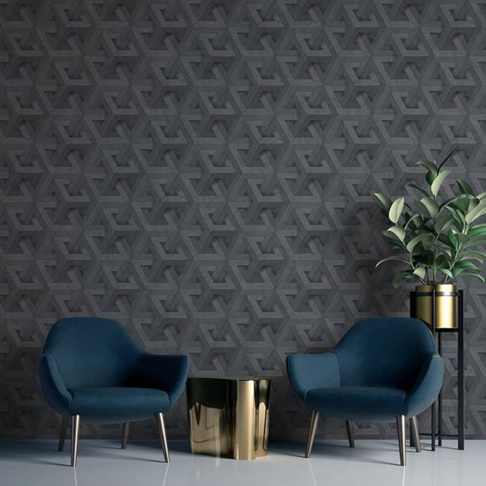 DUTCH WALLCOVERINGS Papel pintado Onyx gris antracita y