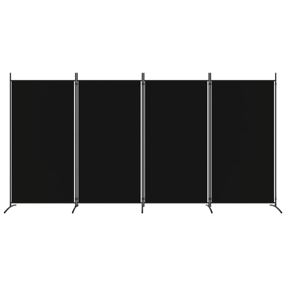 Biombo divisor de 4 paneles de tela negro 346x180
