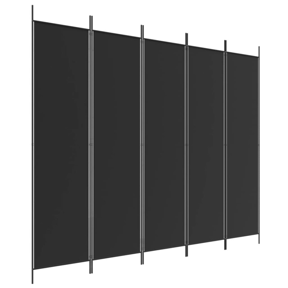 Biombo divisor de 5 paneles de tela negro 250x200