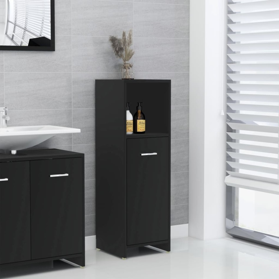Armario de baño madera contrachapada negro 30x30x95