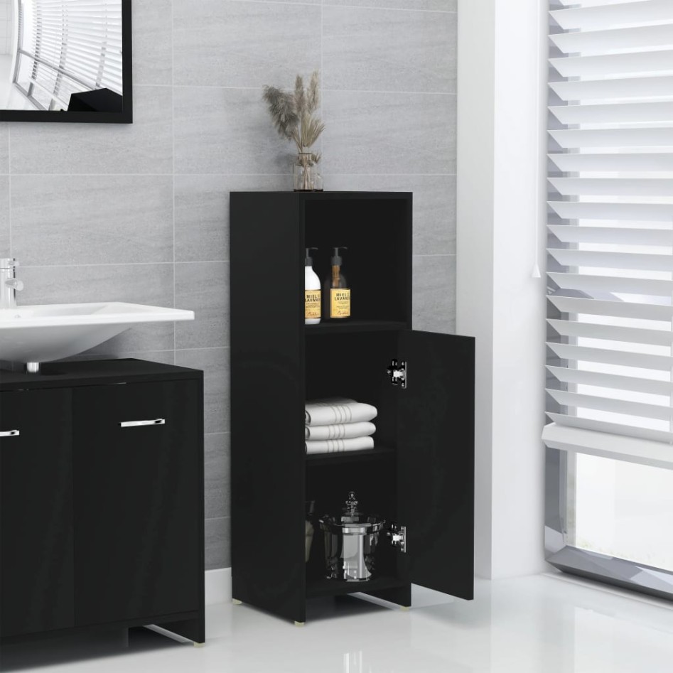 Armario de baño madera contrachapada negro 30x30x95