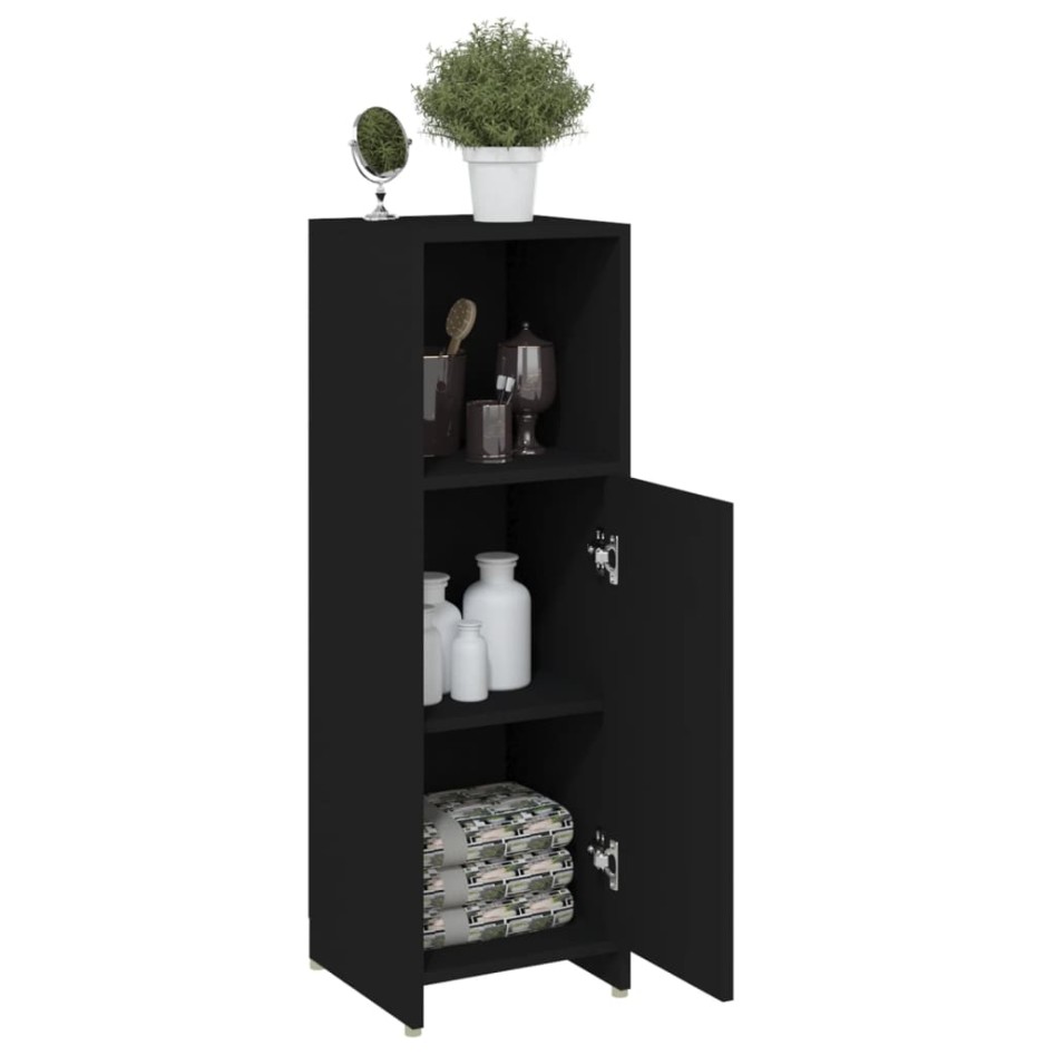 Armario de baño madera contrachapada negro 30x30x95