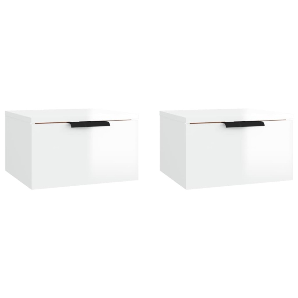 Mesitas de noche de pared 2 uds blanco brillo 34x30x20