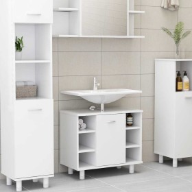 Armario de baño madera contrachapada blanco 60x32x53,5