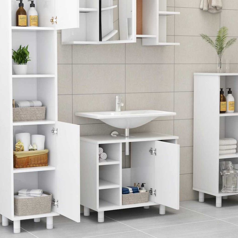 Armario de baño madera contrachapada blanco 60x32x53,5