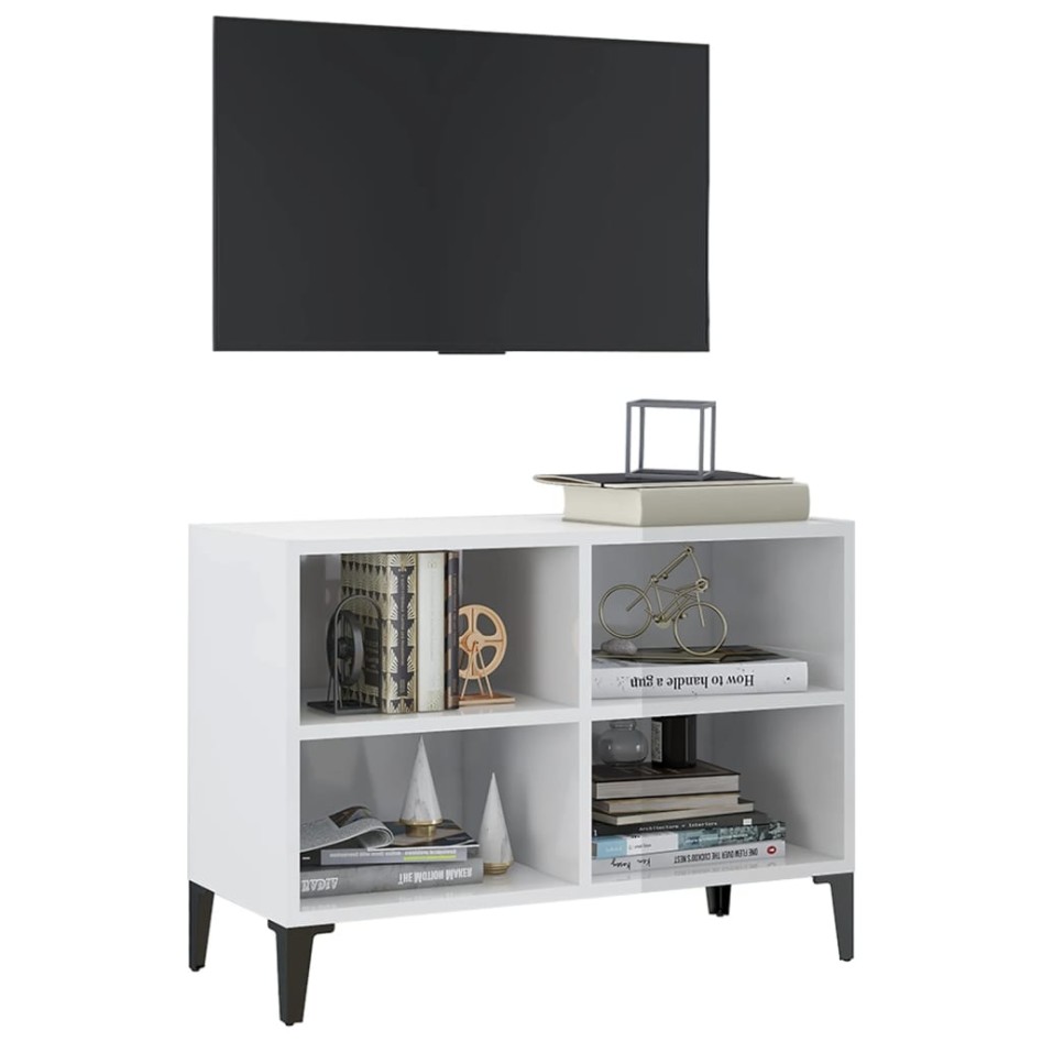 Mueble de TV con patas de metal blanco brillante 69,5x30x50