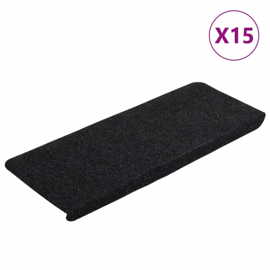 Alfombrilla autoadhesiva de escalera 15 uds negro