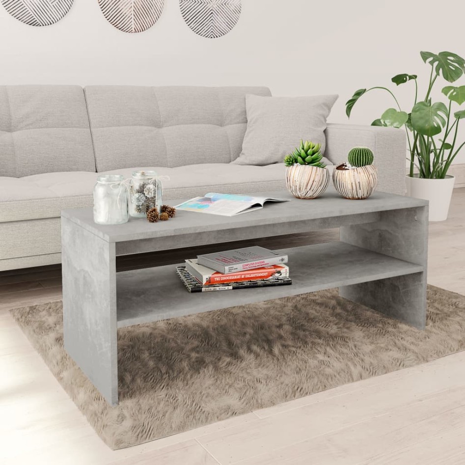 Mesa de centro madera contrachapada gris hormigón 100x40x40
