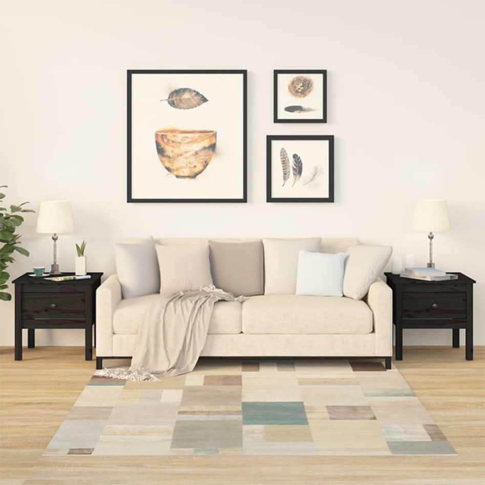 Mesa auxiliar 2 uds de madera maciza de pino negro 50x50x49