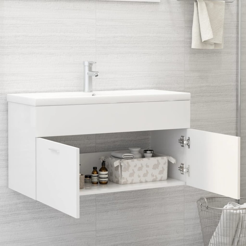 Armario para lavabo madera contrachapada blanco 90x38,5x46