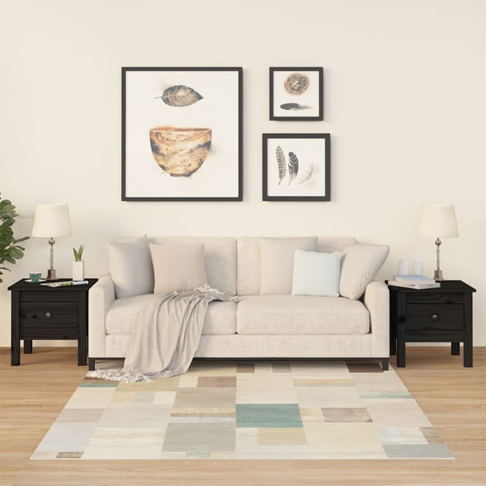 Mesa auxiliar 2 uds de madera maciza de pino negro 40x40x39