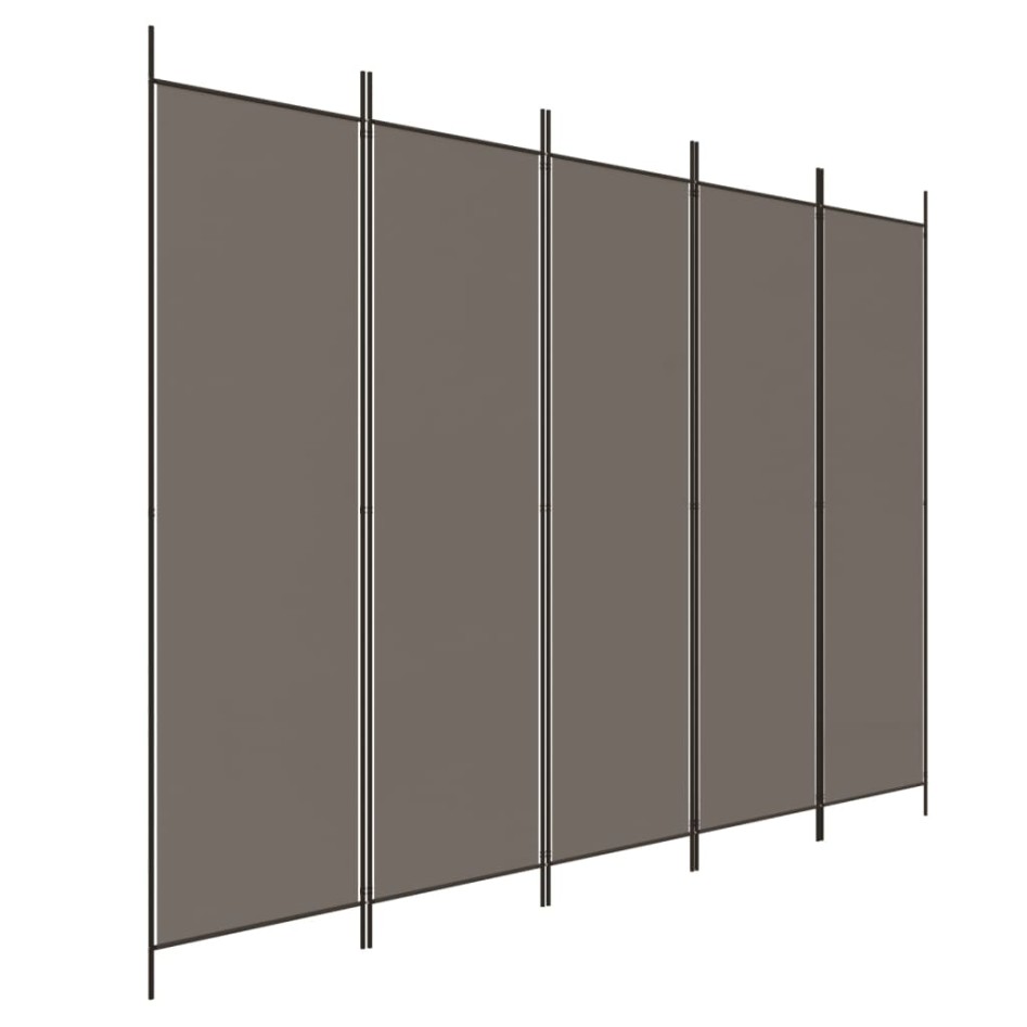 Biombo divisor de 5 paneles de tela gris antracita 250x220