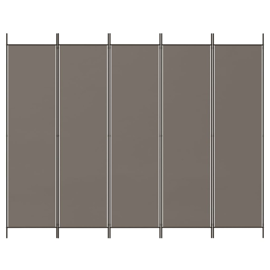 Biombo divisor de 5 paneles de tela gris antracita 250x220